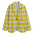 Yellow And White Buffalo Check Print Men's Cotton Blazer