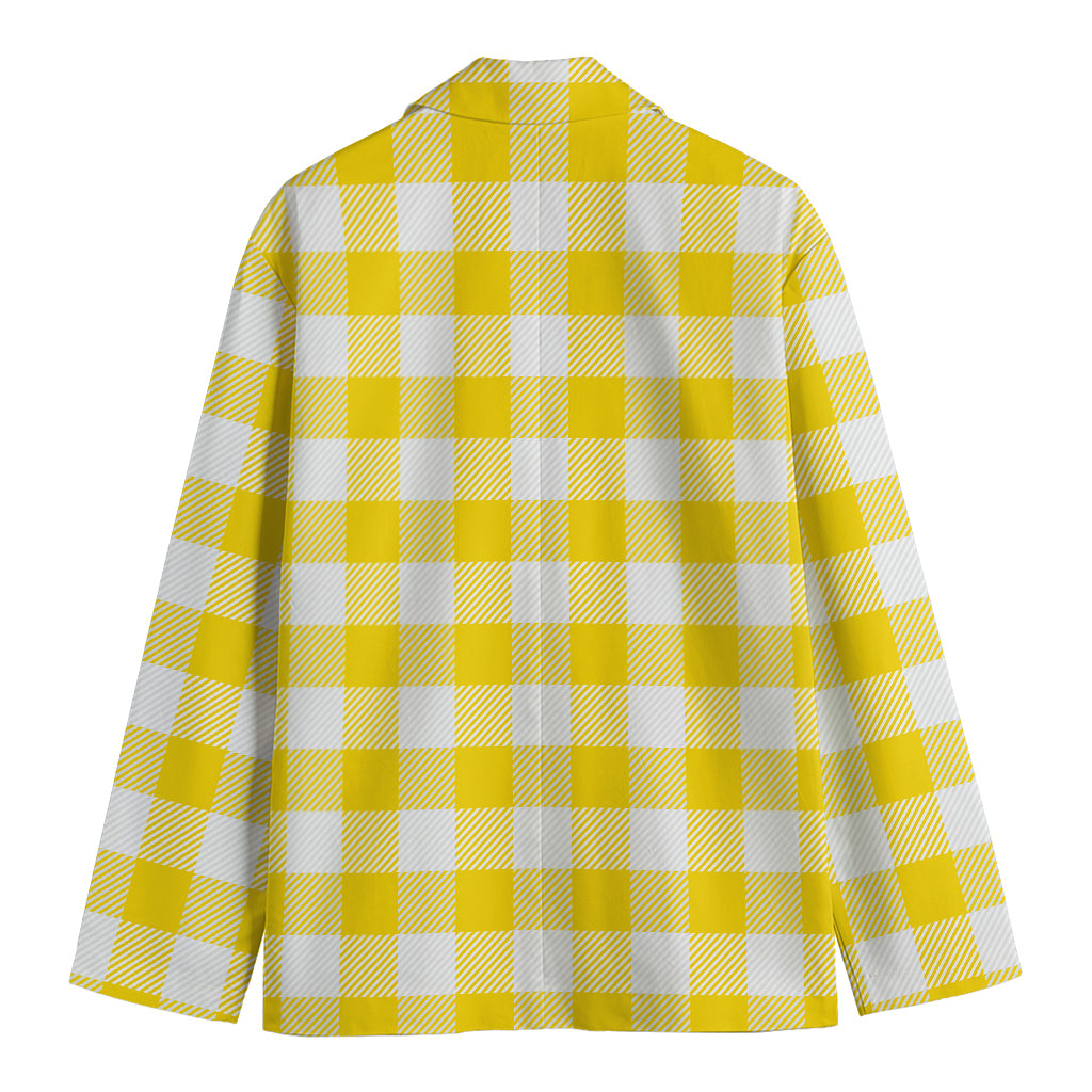 Yellow And White Buffalo Check Print Men's Cotton Blazer