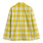 Yellow And White Buffalo Check Print Men's Cotton Blazer