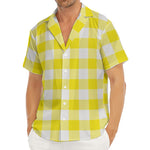 Yellow And White Buffalo Check Print Men's Deep V-Neck Shirt
