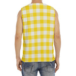Yellow And White Buffalo Check Print Men's Fitness Tank Top