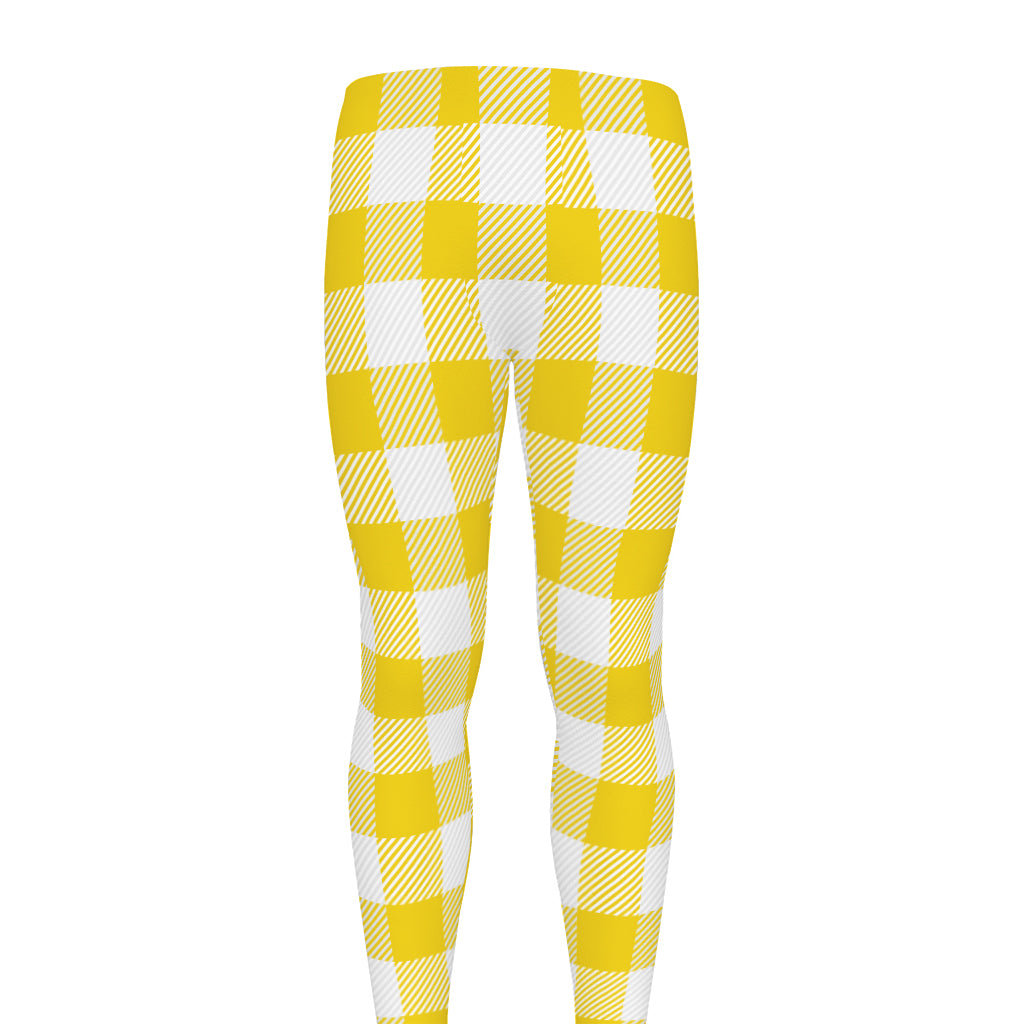 Yellow And White Buffalo Check Print Men's leggings