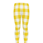 Yellow And White Buffalo Check Print Men's leggings