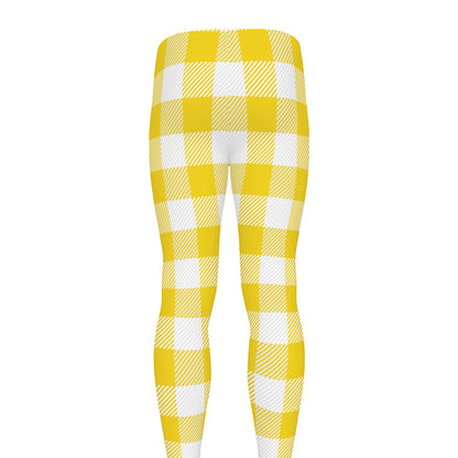 Yellow And White Buffalo Check Print Men's leggings