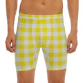 Yellow And White Buffalo Check Print Men's Long Boxer Briefs