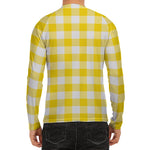 Yellow And White Buffalo Check Print Men's Long Sleeve Rash Guard