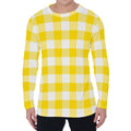 Yellow And White Buffalo Check Print Men's Long Sleeve T-Shirt
