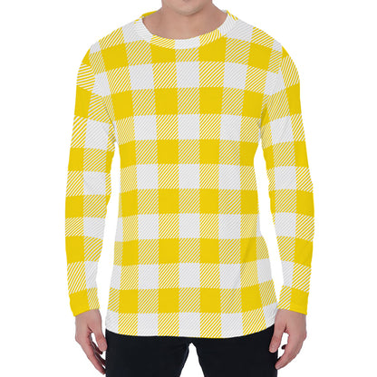 Yellow And White Buffalo Check Print Men's Long Sleeve T-Shirt