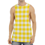 Yellow And White Buffalo Check Print Men's Muscle Tank Top