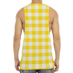 Yellow And White Buffalo Check Print Men's Muscle Tank Top