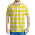 Yellow And White Buffalo Check Print Men's Polo Shirt