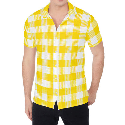 Yellow And White Buffalo Check Print Men's Shirt