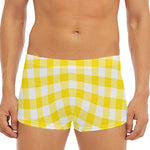 Yellow And White Buffalo Check Print Men's Short Boxer Briefs