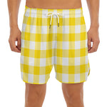Yellow And White Buffalo Check Print Men's Split Running Shorts