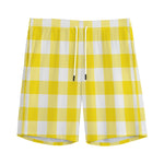 Yellow And White Buffalo Check Print Men's Sports Shorts