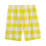 Yellow And White Buffalo Check Print Men's Sports Shorts