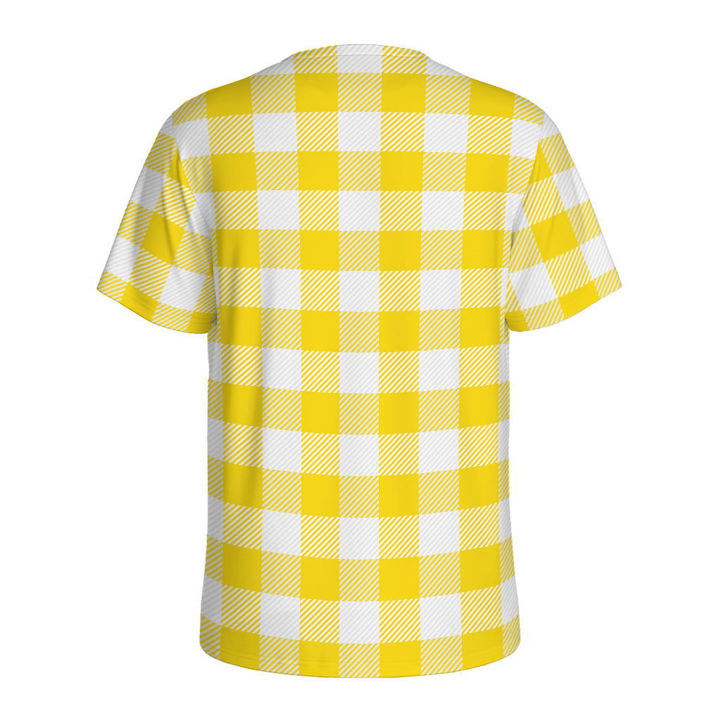 Yellow And White Buffalo Check Print Men's Sports T-Shirt