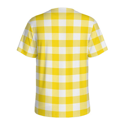 Yellow And White Buffalo Check Print Men's Sports T-Shirt