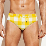 Yellow And White Buffalo Check Print Men's Swim Briefs