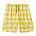 Yellow And White Buffalo Check Print Men's Swim Trunks