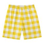 Yellow And White Buffalo Check Print Men's Swim Trunks