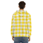 Yellow And White Buffalo Check Print Men's Velvet Pullover Hoodie