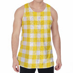 Yellow And White Buffalo Check Print Men's Velvet Tank Top