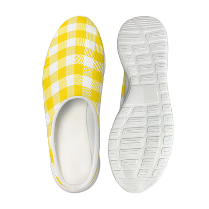 Yellow And White Buffalo Check Print Mesh Casual Shoes