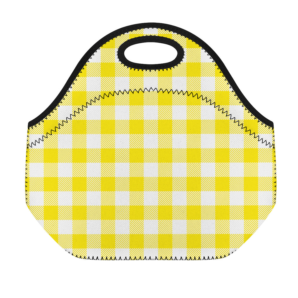 Yellow And White Buffalo Check Print Neoprene Lunch Bag