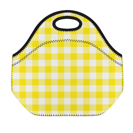 Yellow And White Buffalo Check Print Neoprene Lunch Bag