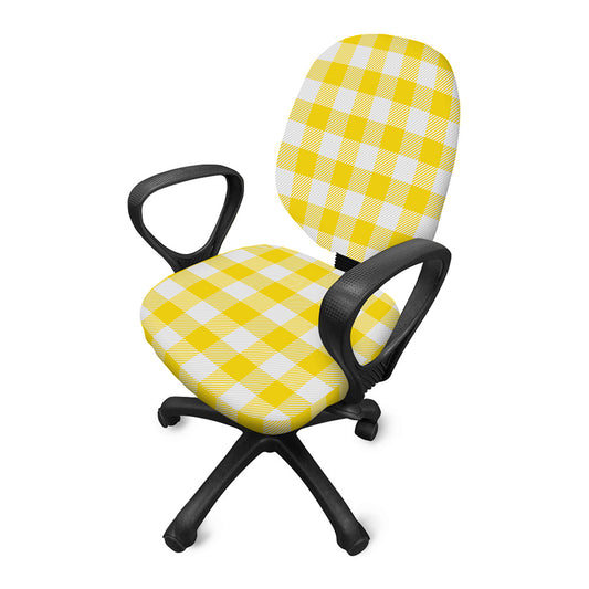 Yellow And White Buffalo Check Print Office Chair Cover