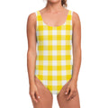 Yellow And White Buffalo Check Print One Piece Swimsuit