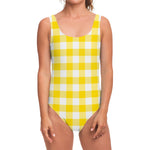 Yellow And White Buffalo Check Print One Piece Swimsuit