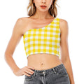 Yellow And White Buffalo Check Print One Shoulder Crop Top