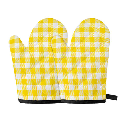 Yellow And White Buffalo Check Print Oven Mitts