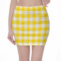 Yellow And White Buffalo Check Print Pencil Mini Skirt