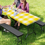Yellow And White Buffalo Check Print Picnic Table Cover