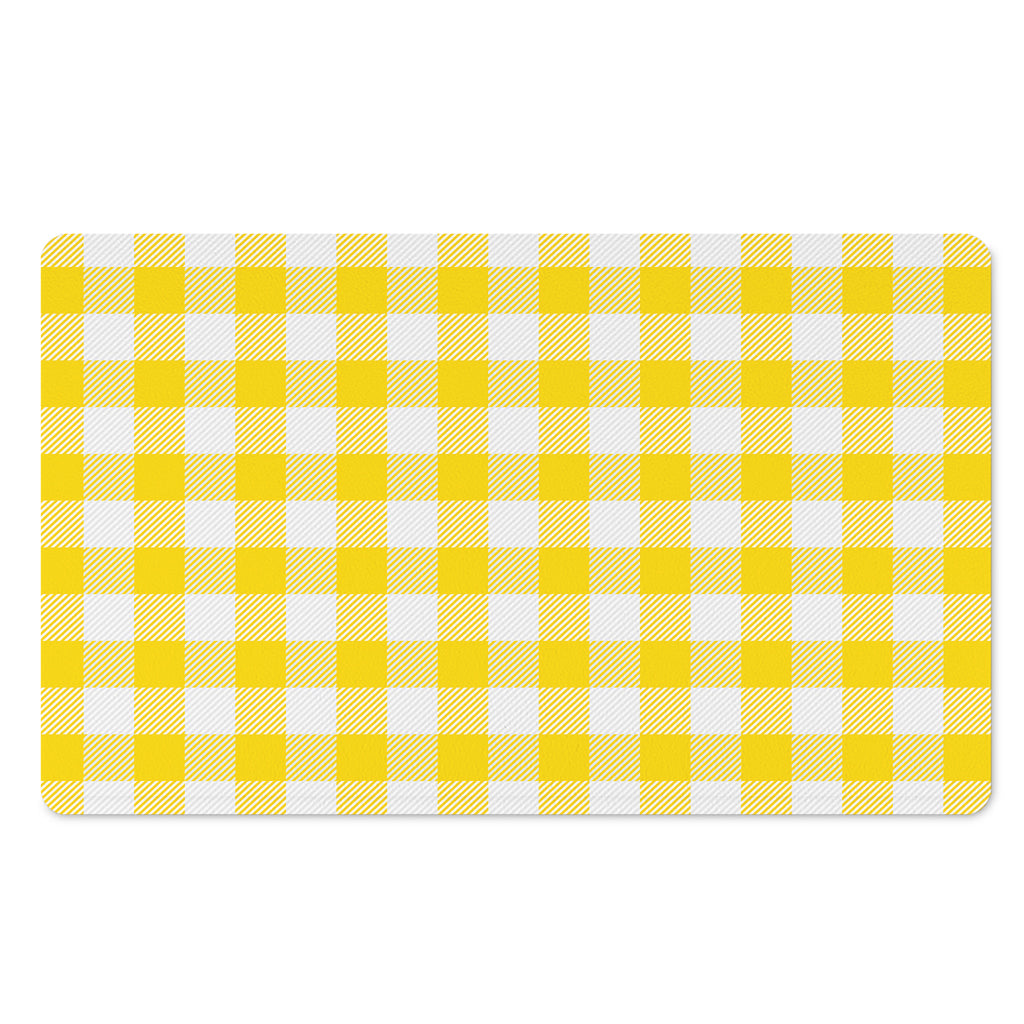 Yellow And White Buffalo Check Print Polyester Doormat