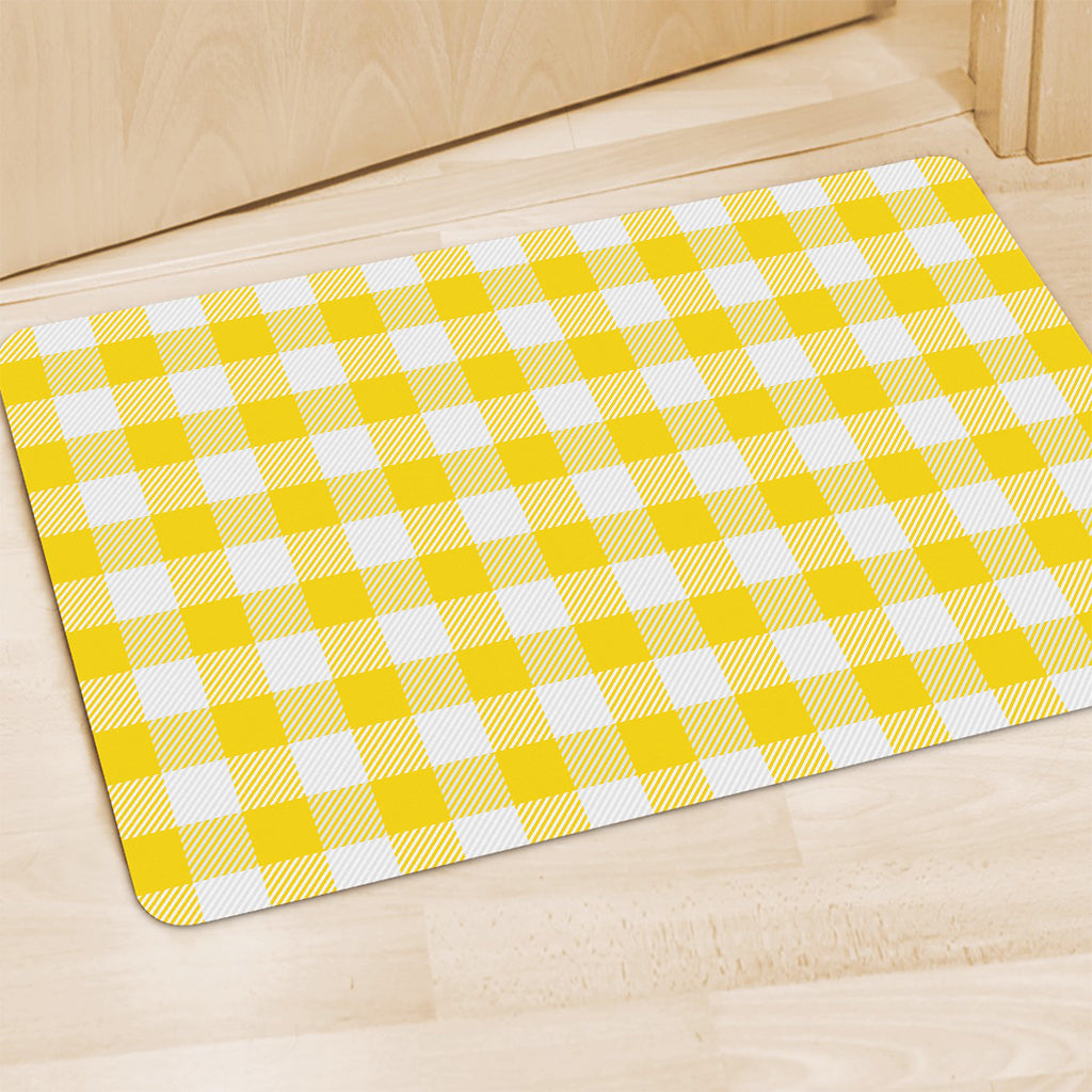 Yellow And White Buffalo Check Print Polyester Doormat