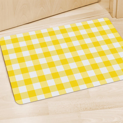 Yellow And White Buffalo Check Print Polyester Doormat