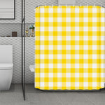 Yellow And White Buffalo Check Print Polyester Shower Curtain