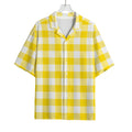 Yellow And White Buffalo Check Print Rayon Hawaiian Shirt