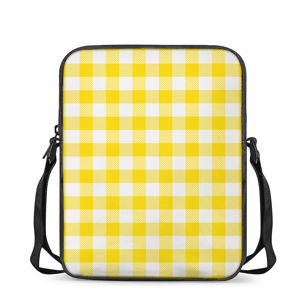 Yellow And White Buffalo Check Print Rectangular Crossbody Bag