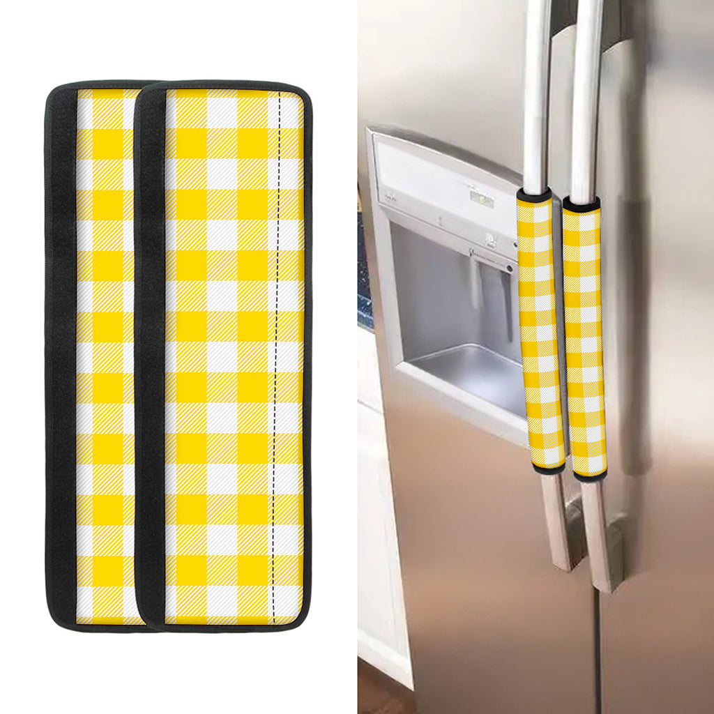 Yellow And White Buffalo Check Print Refrigerator Handle Covers