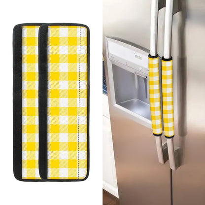 Yellow And White Buffalo Check Print Refrigerator Handle Covers