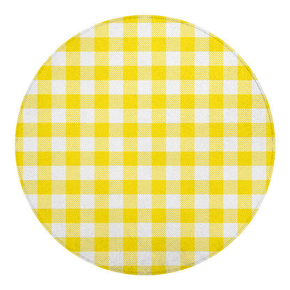Yellow And White Buffalo Check Print Round Blanket