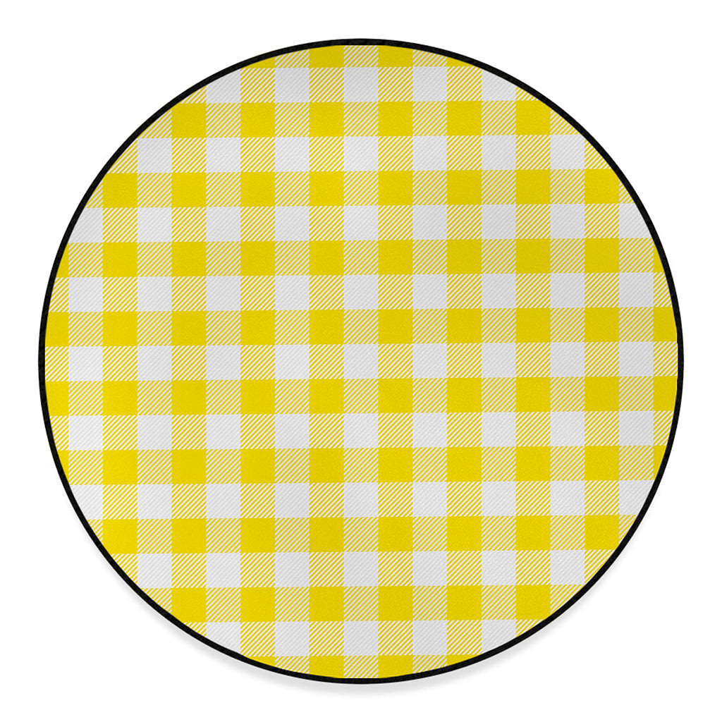 Yellow And White Buffalo Check Print Round Floor Mat