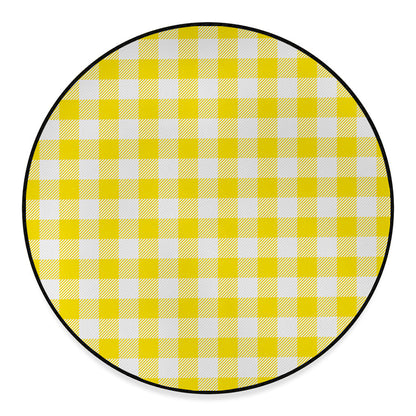 Yellow And White Buffalo Check Print Round Floor Mat