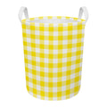 Yellow And White Buffalo Check Print Round Laundry Basket