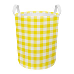 Yellow And White Buffalo Check Print Round Laundry Basket